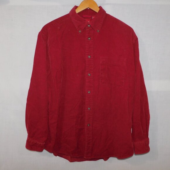 Arrow Mens L Burgundy Red Long Sleeve Button Down Corduroy Shirt - Picture 9 of 9